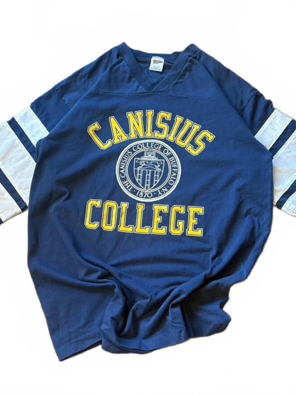 Vintage 90s Canisius College Colligate 3/4 Sleeve Shirt Size Mens XL Navy